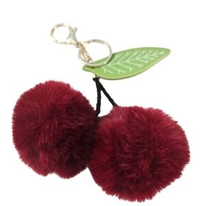 Faux Fur Cherry Pom Pom Keychain Bag Backpack Charm Soft Coquette Girl Whimsical